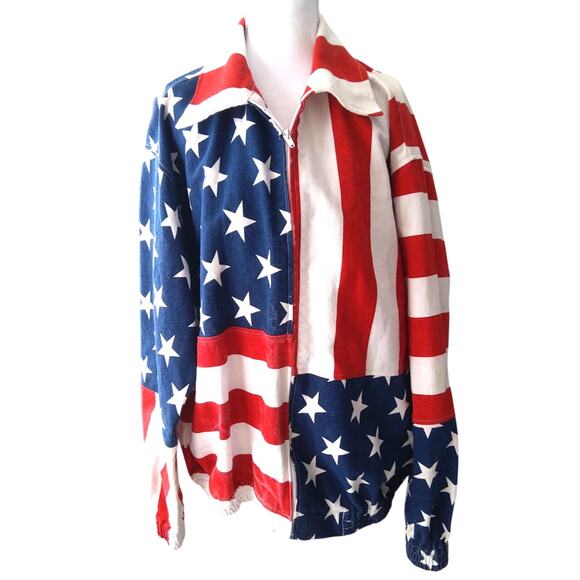 Vintage Jean American Flag Bomber Jacket  full Zip Size XXL USA Patriotic - Picture 1 of 10